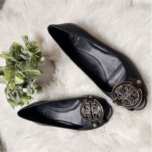 Tory Burch Black Wedges with Gold Accents